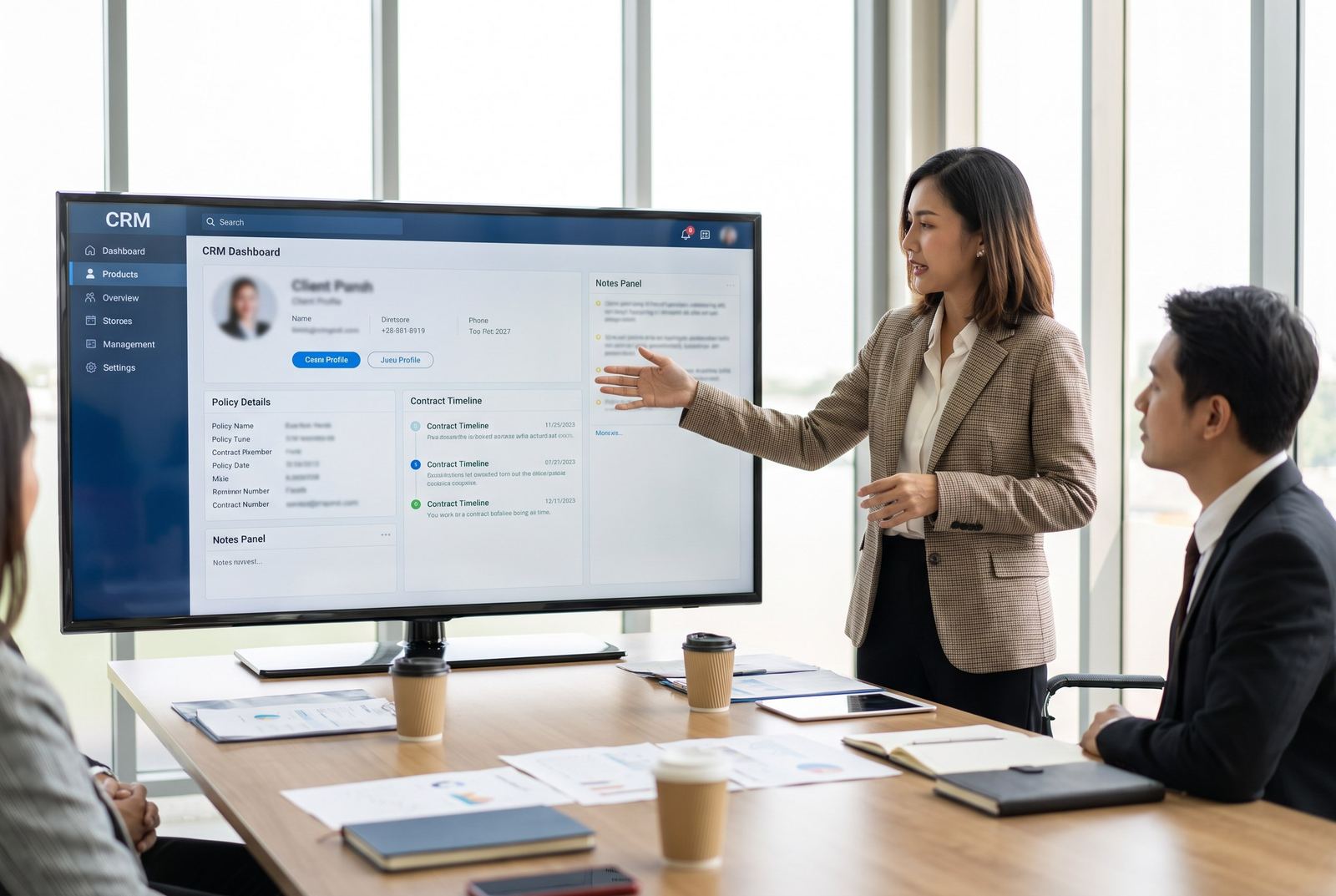 Un gestionnaire d'assurance consultant une fiche assuré sur son CRM