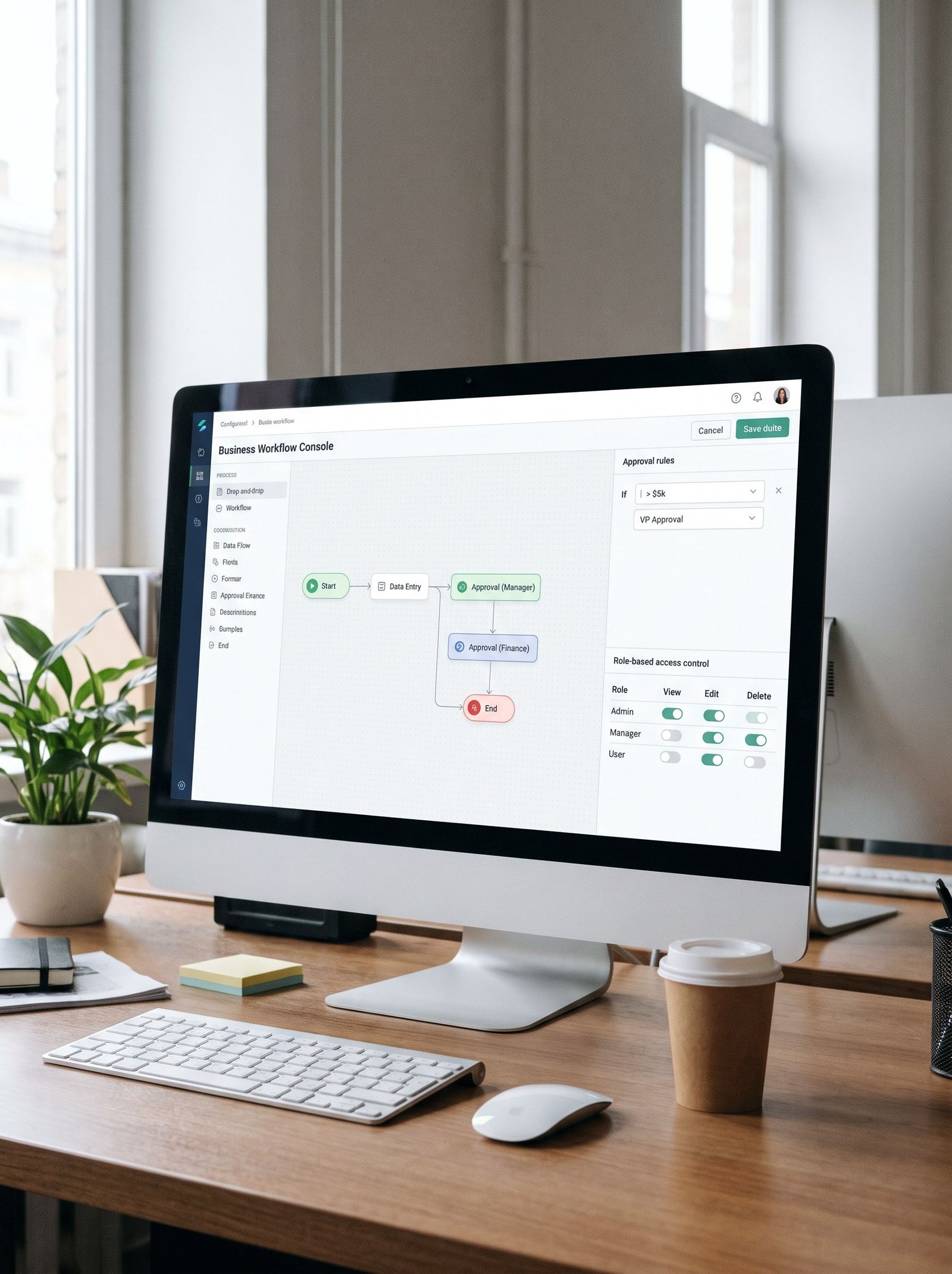 Console de configuration de workflows et de droits utilisateurs (RBAC)