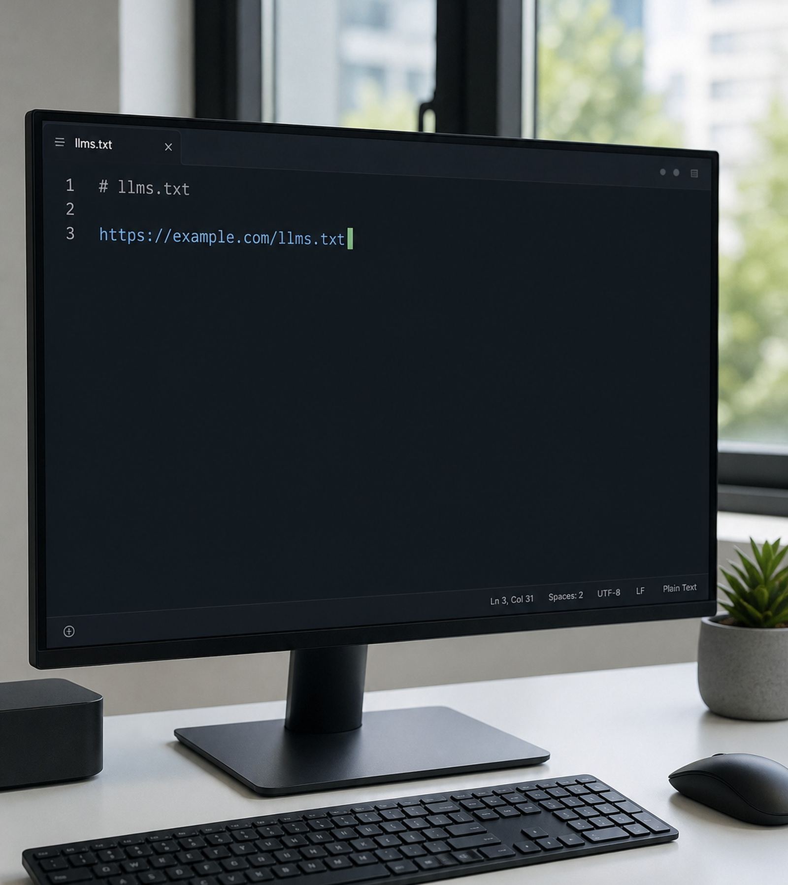 Un fichier de configuration sémantique llms.txt ouvert dans un éditeur de texte